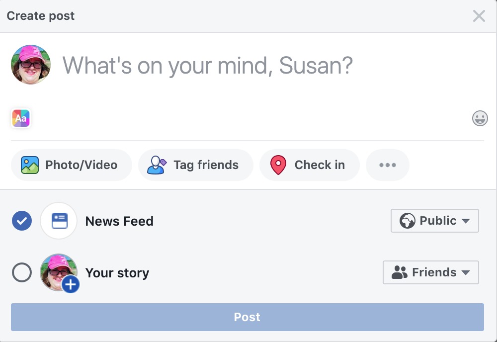 The Facebook "What's on your mind" box showing how to stare with specific people (ie the Spoonie friends).