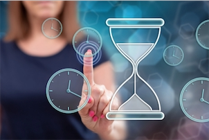 A featured image for productivity featuring an hourglass.